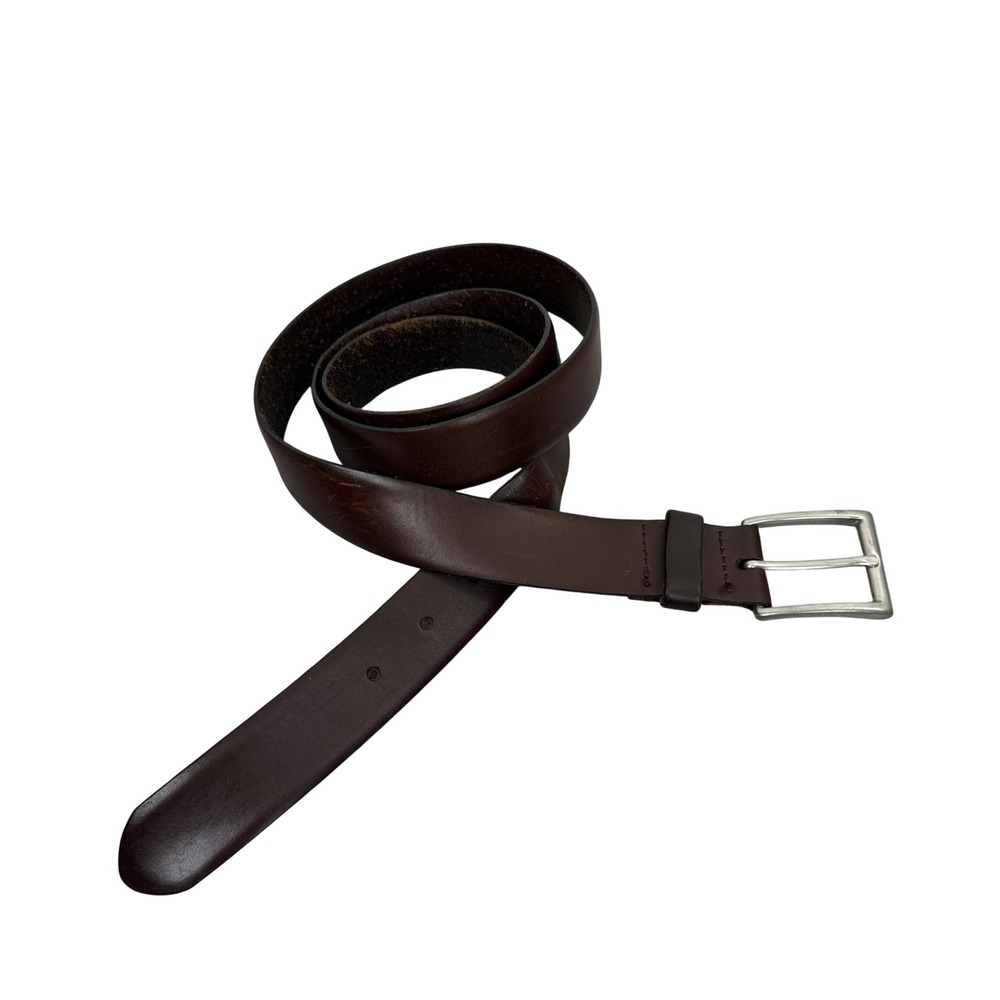 Eddie Bauer Belt Mens 44 Brown Leather Silver Tone Buckle Casual Everyday